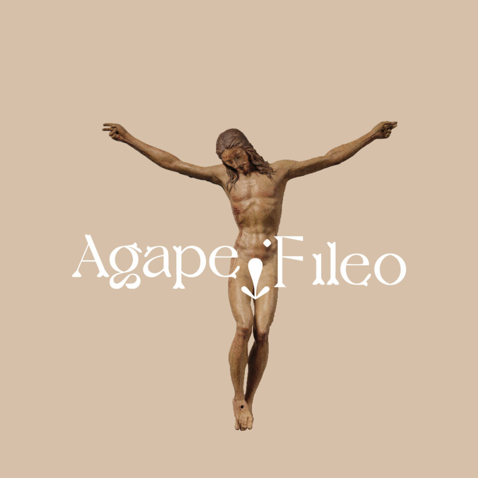 Korpus Chrystusa przecięty graficzną nazwą projektu Agape Fileo