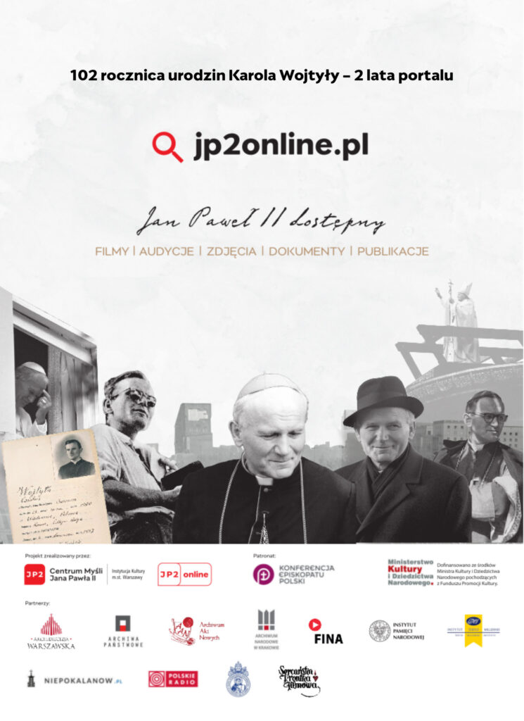 Grafika 102 rocznica urodzin Karola Wojtyły i 2 lata portalu