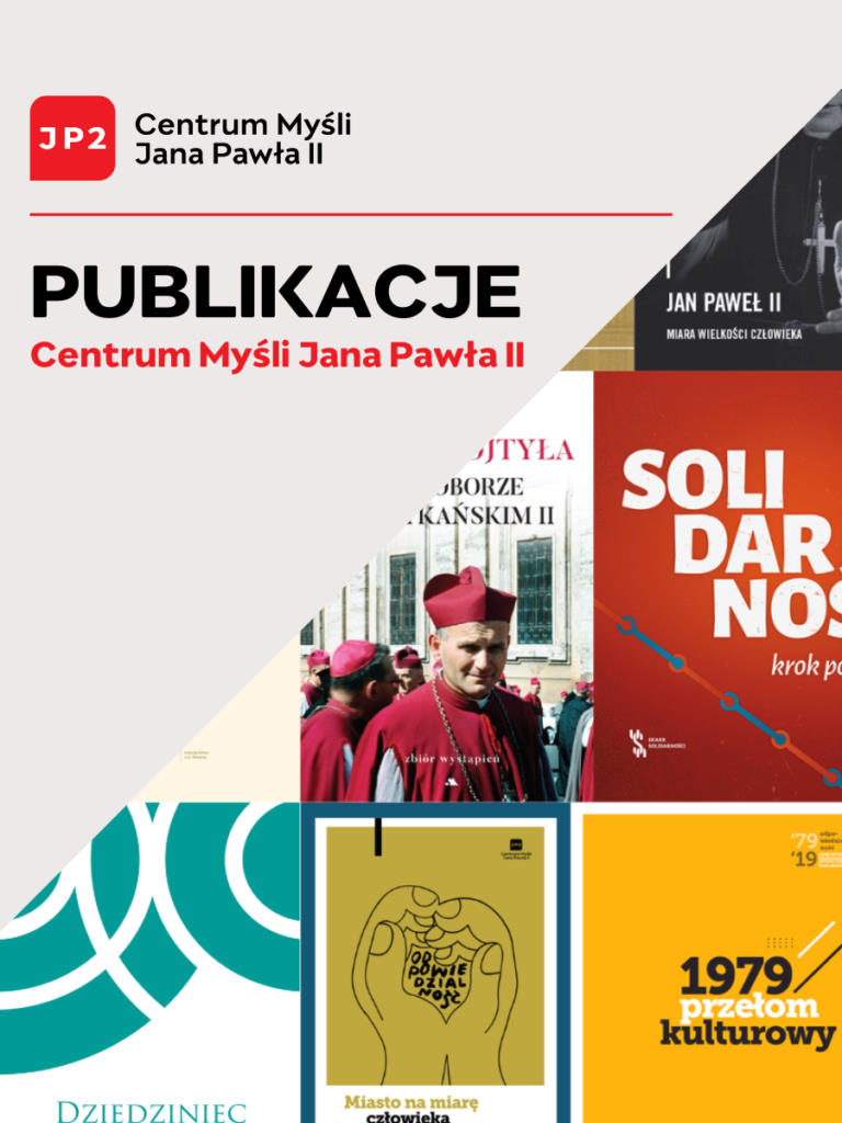 Grafika z napisem "Publikacje Centrum Myśli Jana Pawła II" oraz okładki książek.