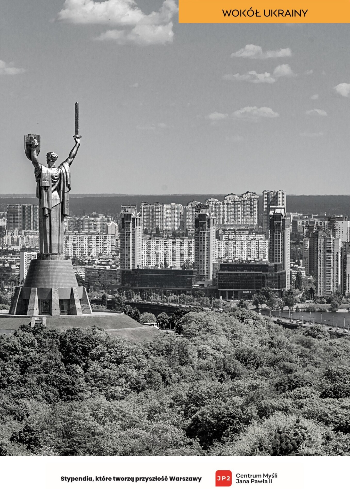 Zdjęcie pomnika Matki Ziemi w Kijowie oraz panoramy miasta.